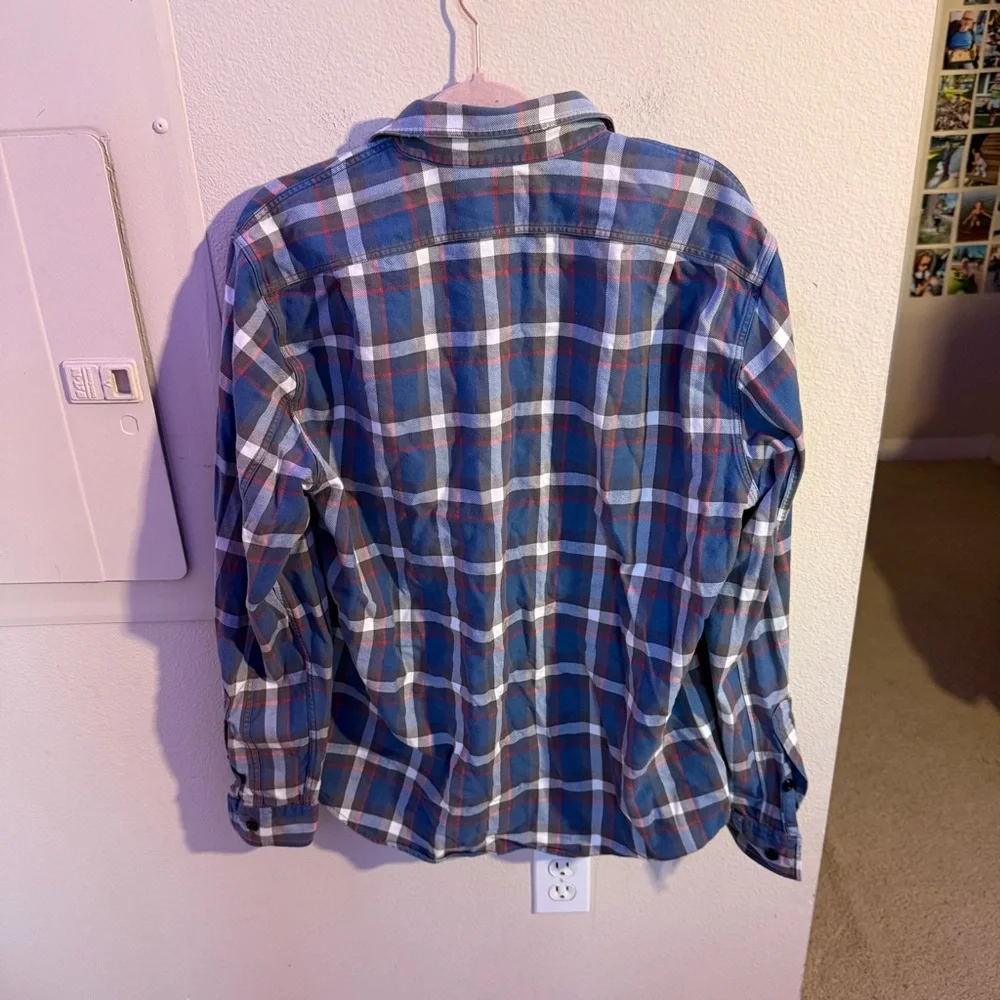 J.Crew Plaid Flannel Shirt Mens Large Blue Red Cotton Button Up Casual Classic